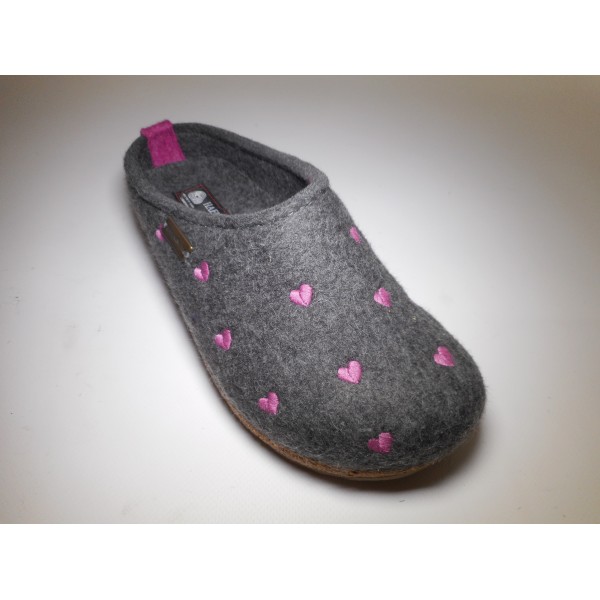 Haflinger Pantofola Donna Cuoricini Antracite Haflinger Pantofola Donna Cuoricini Antracite